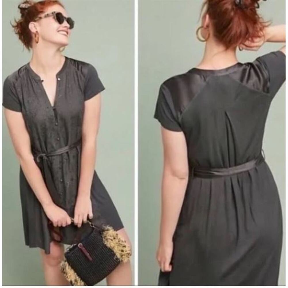 TINY Anthropologie Stone Harbor Gray Shirtdress Embroidered Dress Small